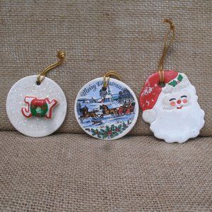 Vintage Handmade Ceramic Holiday Ornaments Set of 3